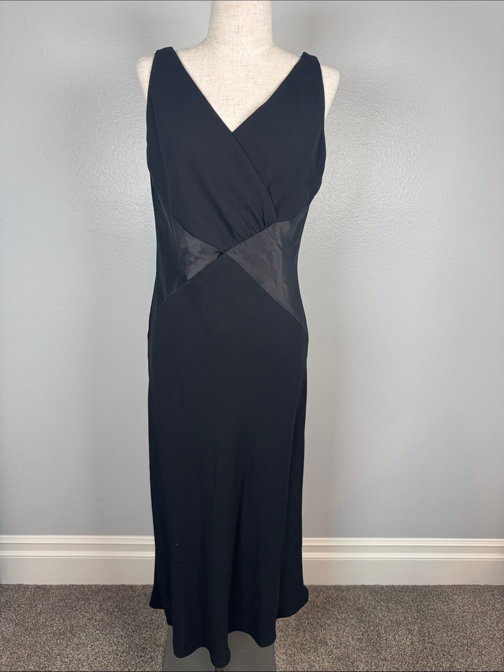 Amanda Smith 90’s Vintage Black Bias Cut V neck Tank Midi length dress size 10
